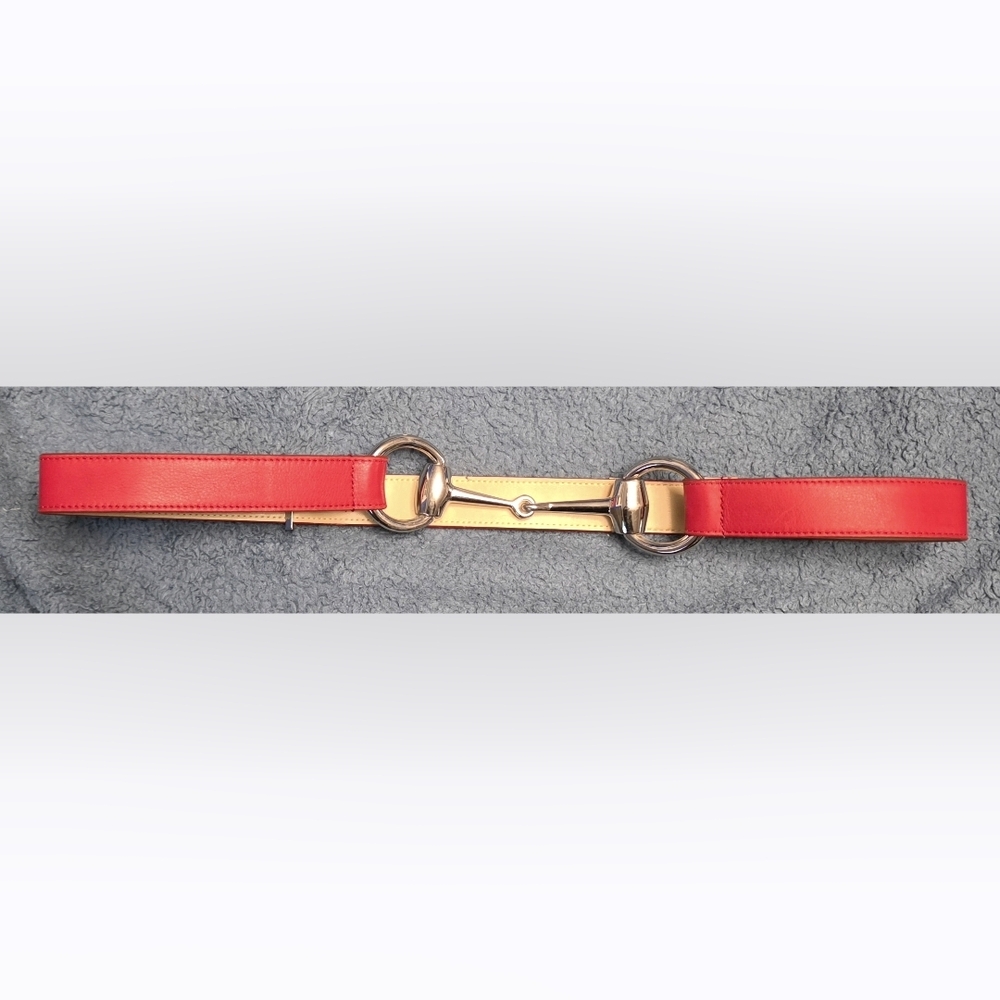 Via Spiga Red and Gold Leather Horsebit Belt - Picture 7 of 7